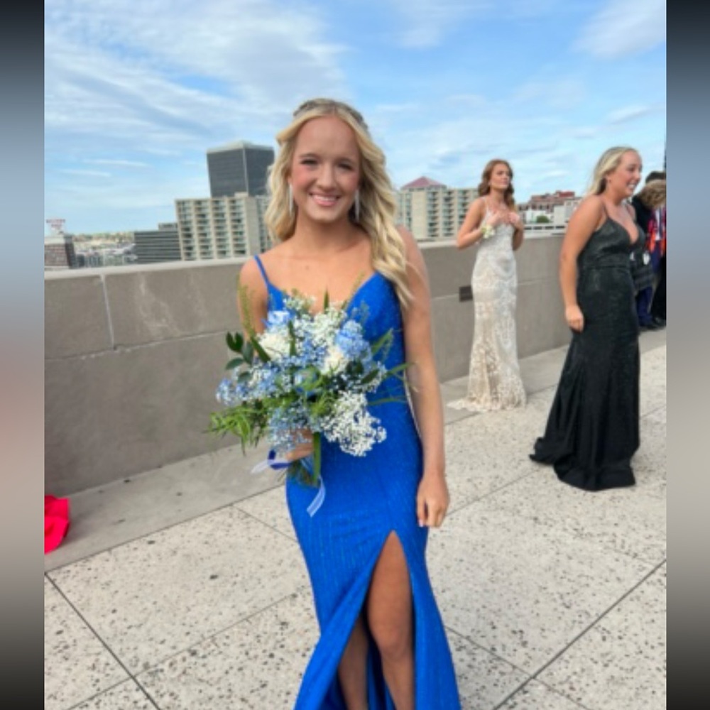 Blue, sparkle Sherri Hill triple zero prom dress. Worn once, like new